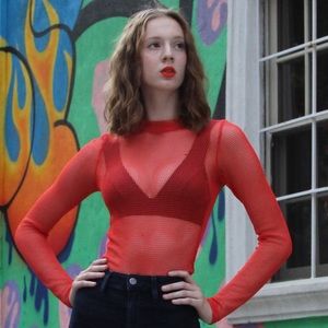 & Other Stories Orange/Red Mesh Long Sleeve Shirt